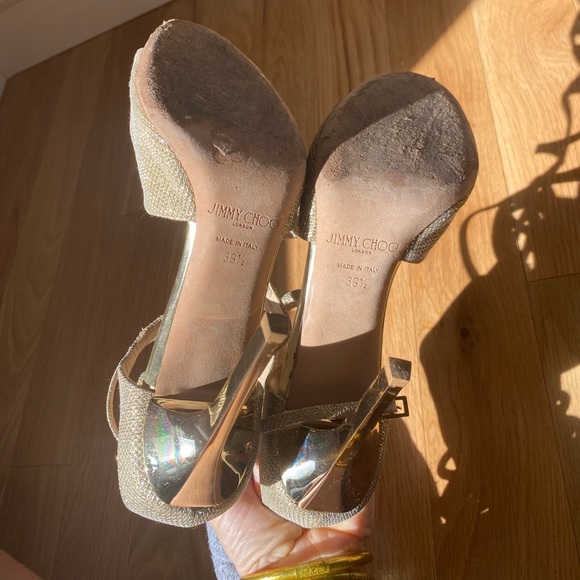 Jimmy choo lang gold glitter sandals. Size 39.5. Worn twice. - Picture 2 of 5
